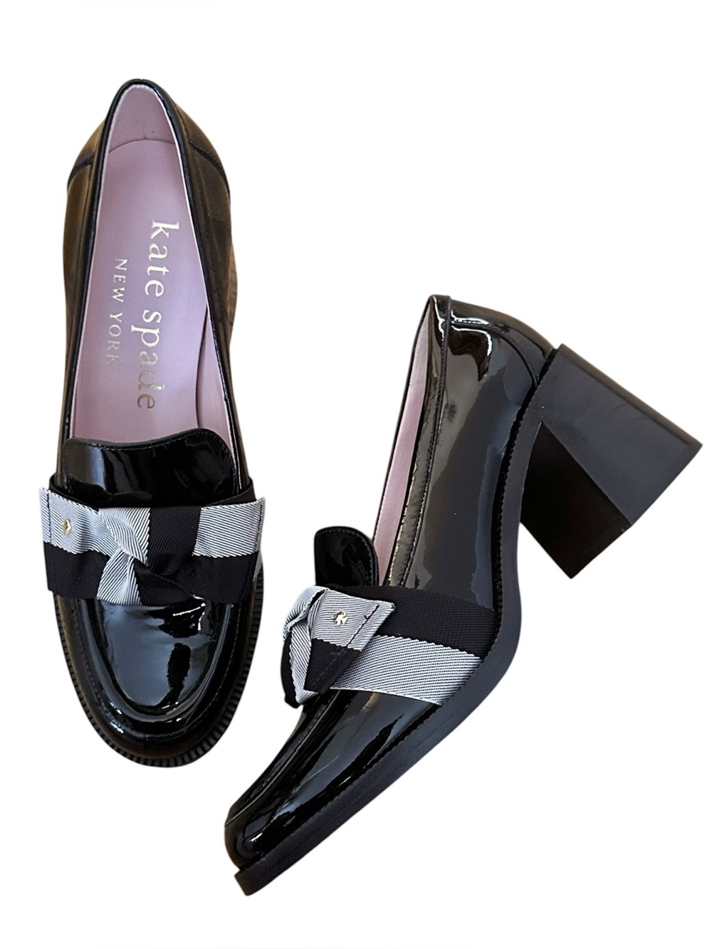Kate Spade New York Leandra Heeled Chunky Loafer Size 8.5 Glossy Black Patent